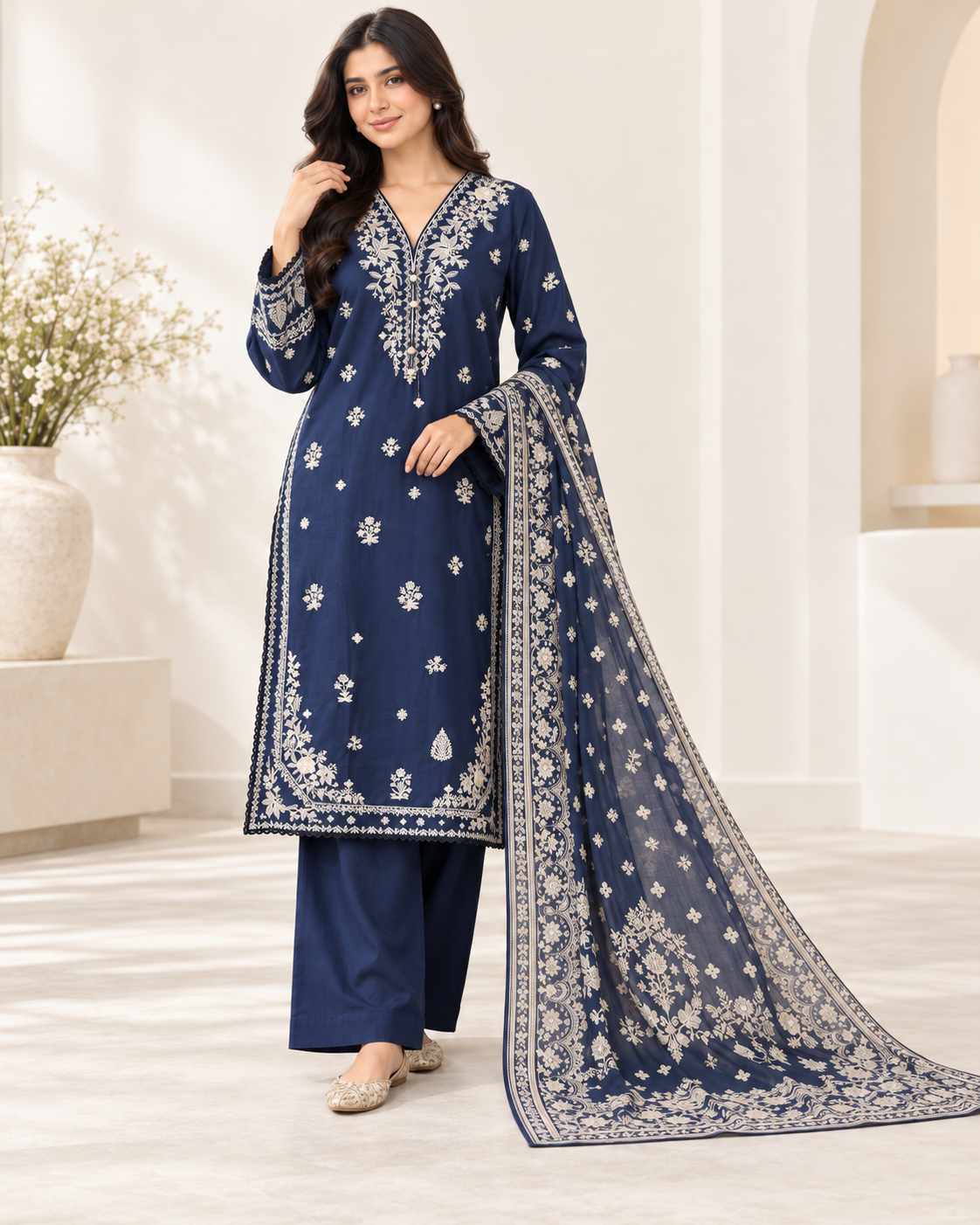 Navy Muse– Embroidered 3-Piece Suit