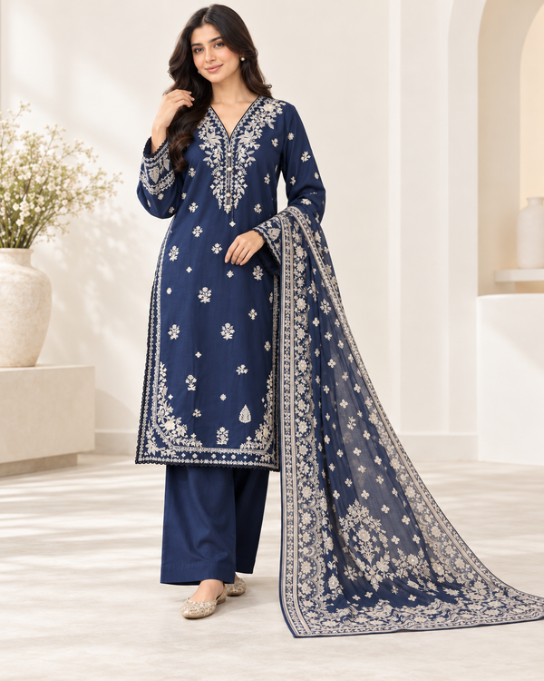 Navy Muse– Embroidered 3-Piece Suit