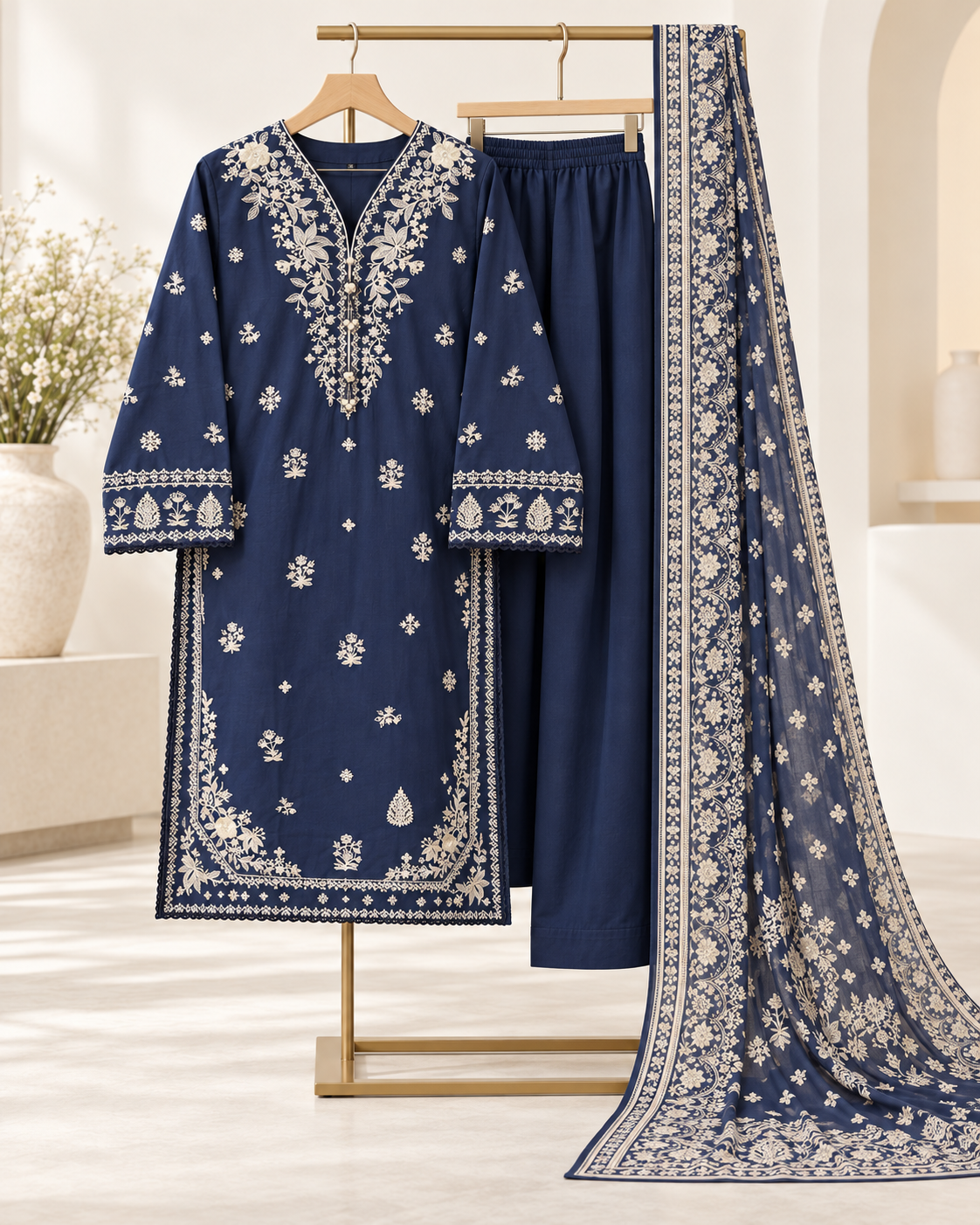 Navy Muse– Embroidered 3-Piece Suit