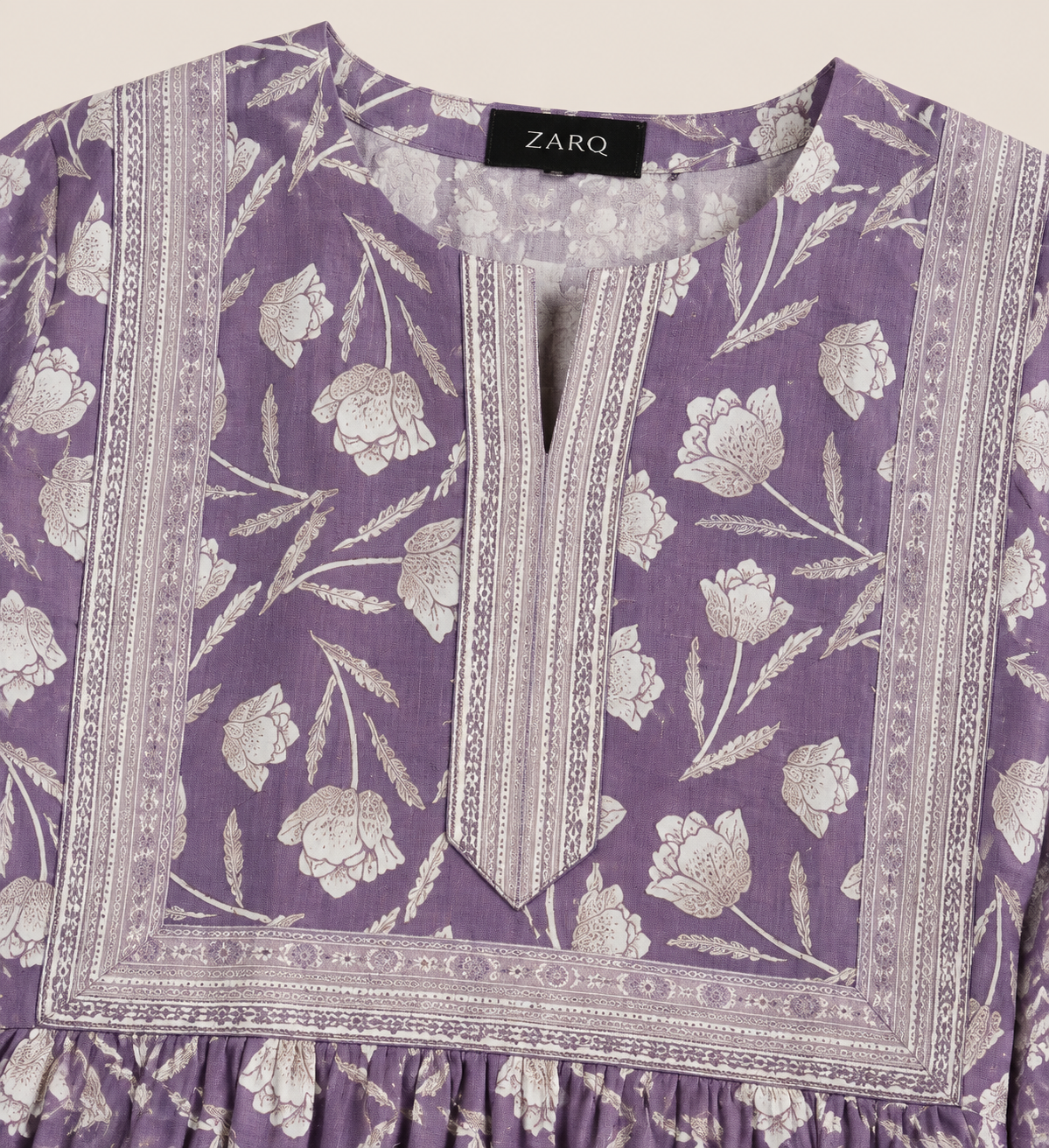 Lavender Floral Maxi Style 3 Piece Slub Khaddar Suit