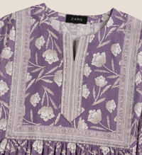 Lavender Floral Maxi Style 3 Piece Slub Khaddar Suit