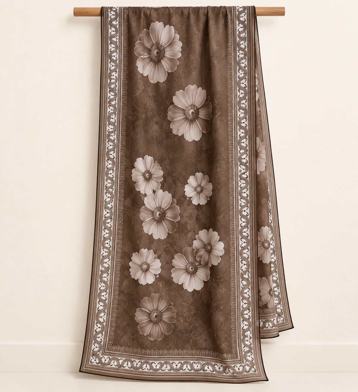 Brown Floral Embroidered 3 Piece Kortrai/Cotrai Suit