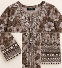 Brown Floral Embroidered 3 Piece Kortrai/Cotrai Suit