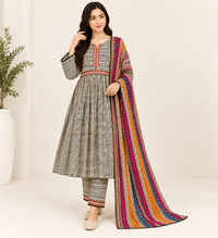 Rangrez Geometric Print 3 Piece Slub Khaddar Suit