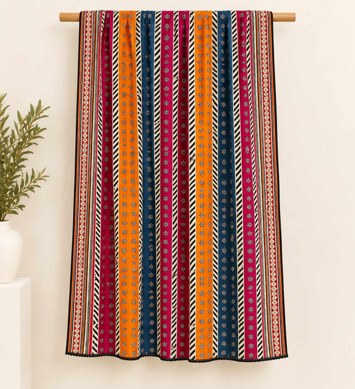 Rangrez Geometric Print 3 Piece Slub Khaddar Suit