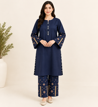 Midnight Elegance Embroidered Cotton Corduroy 2-Piece Suit