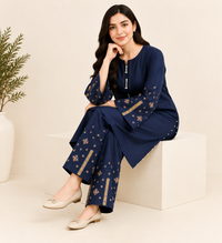 Midnight Elegance Embroidered Cotton Corduroy 2-Piece Suit