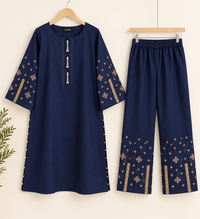 Midnight Elegance Embroidered Cotton Corduroy 2-Piece Suit