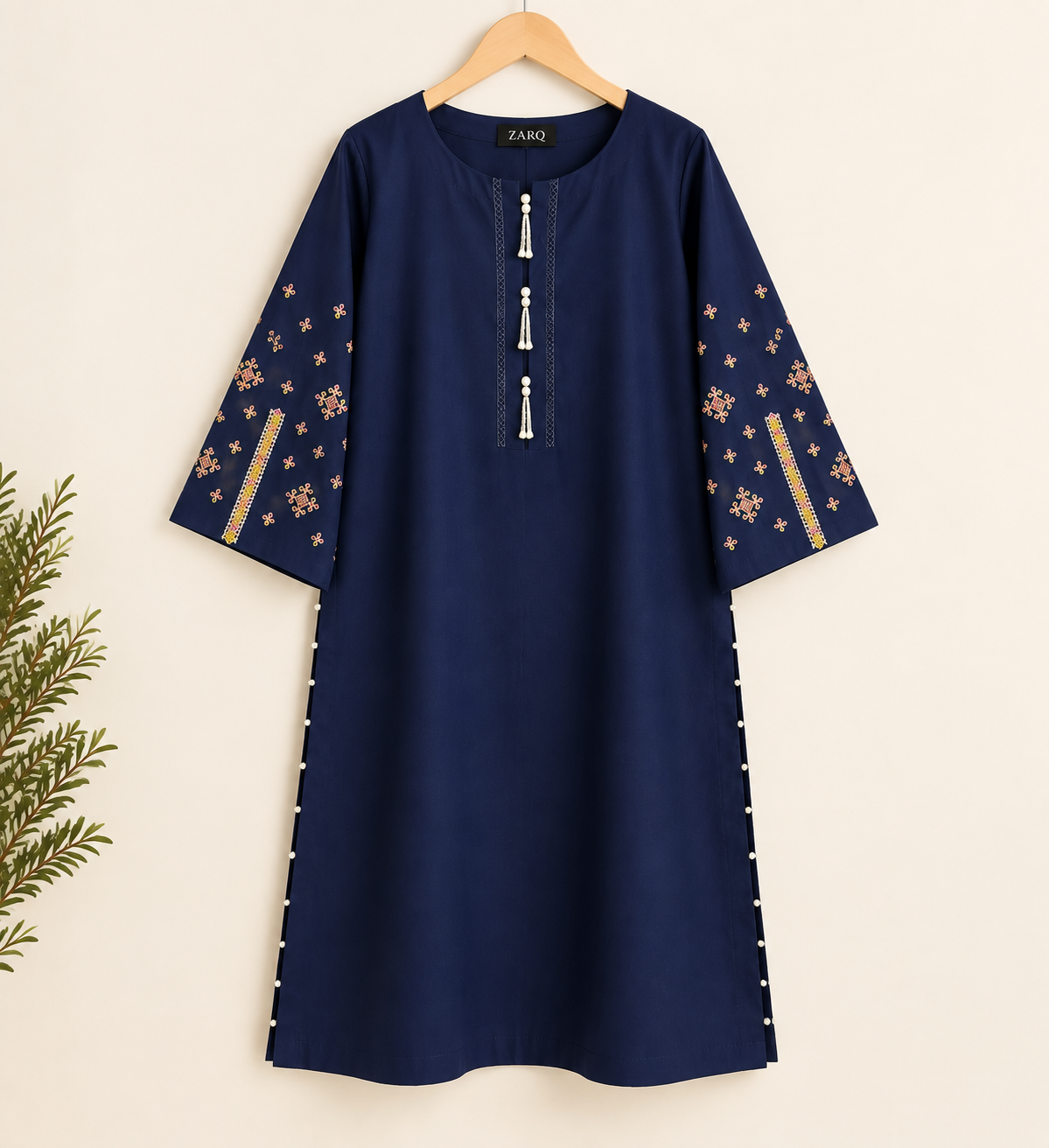 Midnight Elegance Embroidered Cotton Corduroy 2-Piece Suit