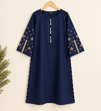 Midnight Elegance Embroidered Cotton Corduroy 2-Piece Suit