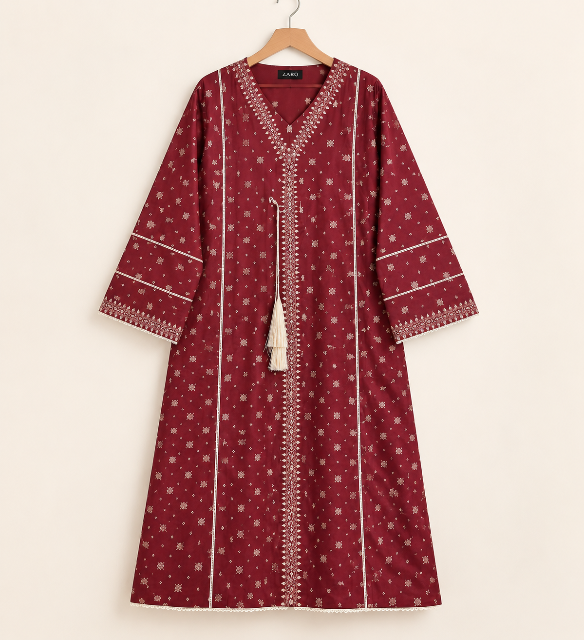 Maroon Heritage Lawn 3 Piece Suit - Maxi Style