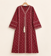 Maroon Heritage Lawn 3 Piece Suit - Maxi Style
