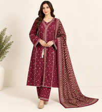 Maroon Heritage Lawn 3 Piece Suit - Maxi Style