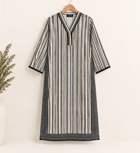 Noir Blossom Stripes – 3 Piece Slub Khaddar Suit