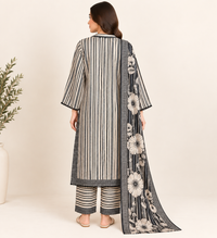 Noir Blossom Stripes – 3 Piece Slub Khaddar Suit