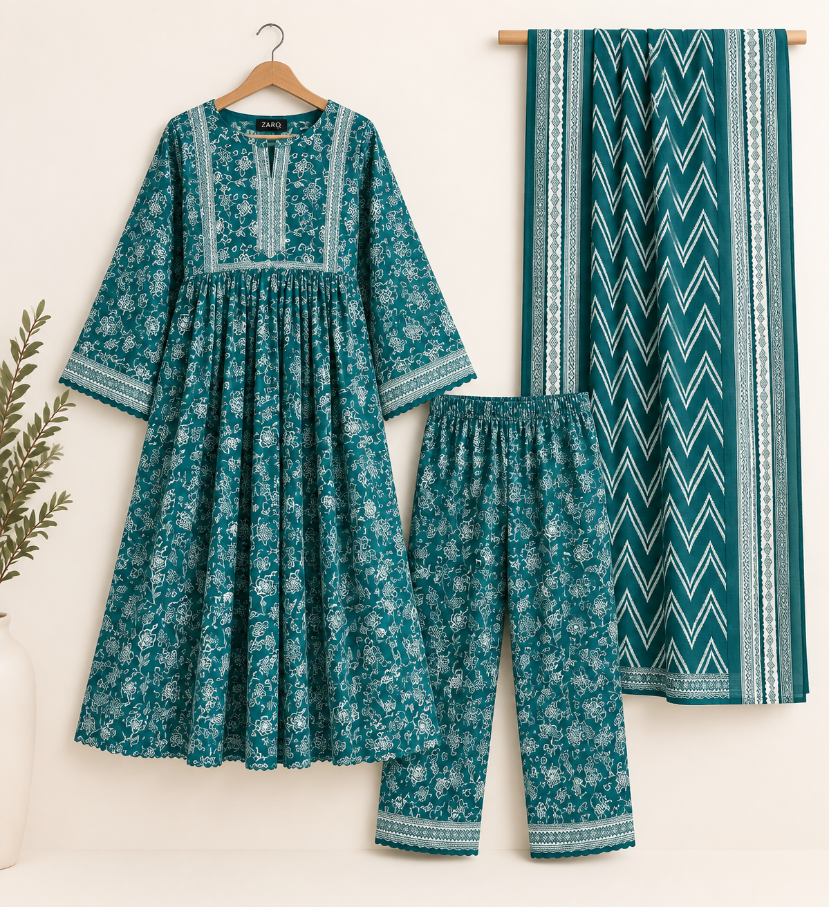 Emerald Blossom 3-Piece Frock Suit