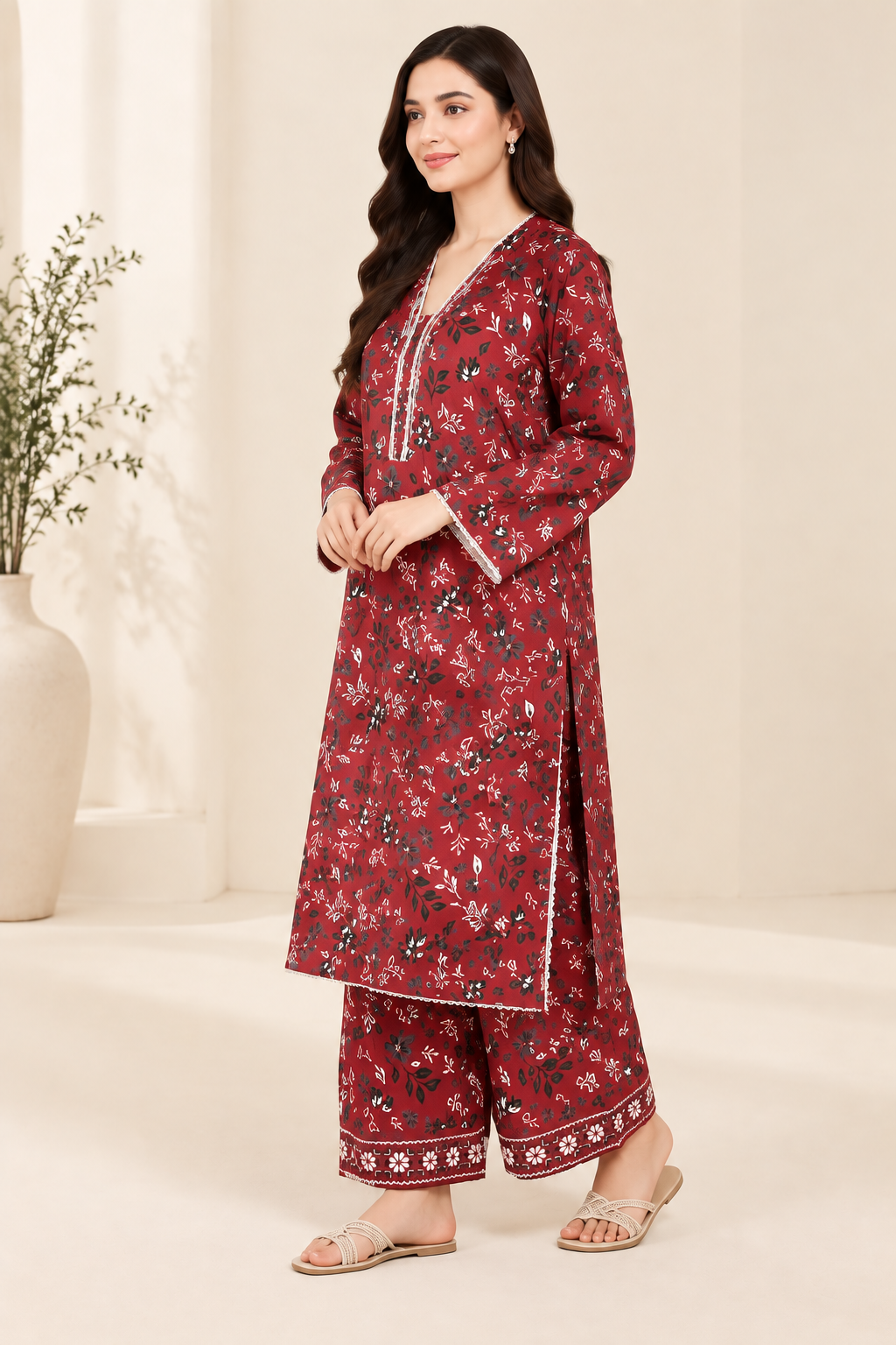 Red Floral Printed 2-Piece Casual Wear Set
