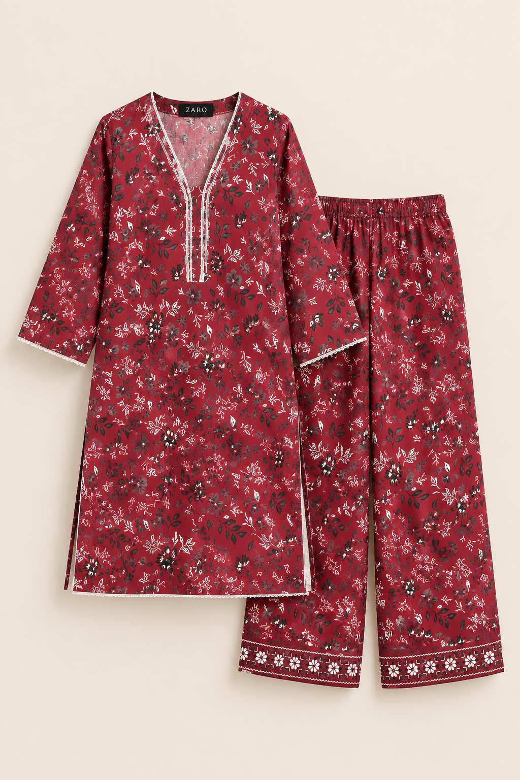 Red Floral Printed 2-Piece Casual Wear Set