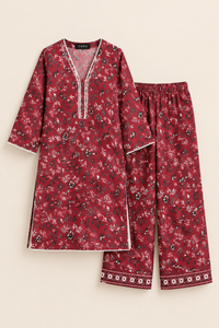 Red Floral Printed 2-Piece Casual Wear Set