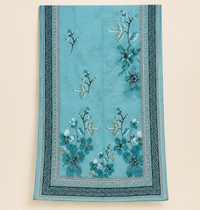 Sky Blue Floral Embroidered Cotrai 3 Piece Suit