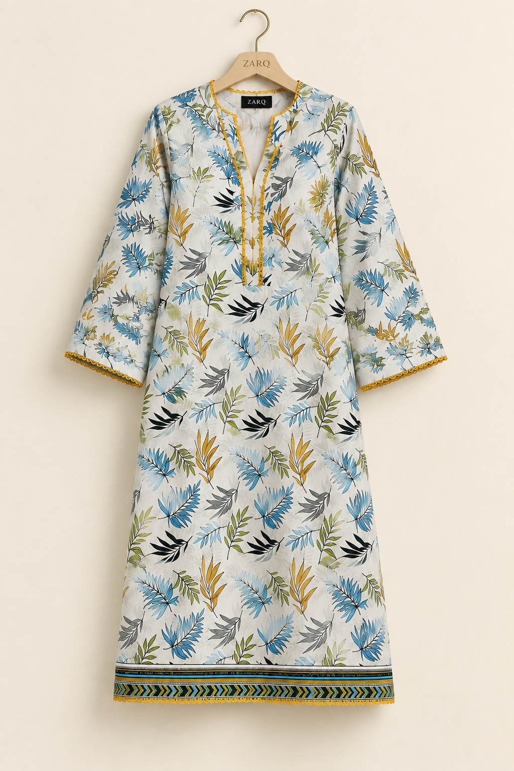 Tropical Leaf Print 2 Piece Slub Khaddar Suit