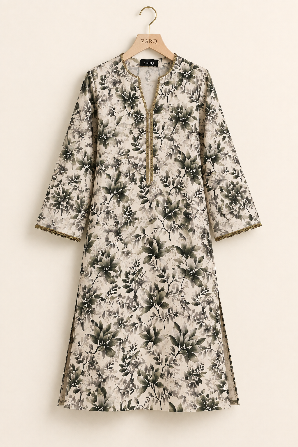 Olive Floral Printed 2-Piece Slub Khaddar Suit