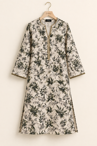 Olive Floral Printed 2-Piece Slub Khaddar Suit