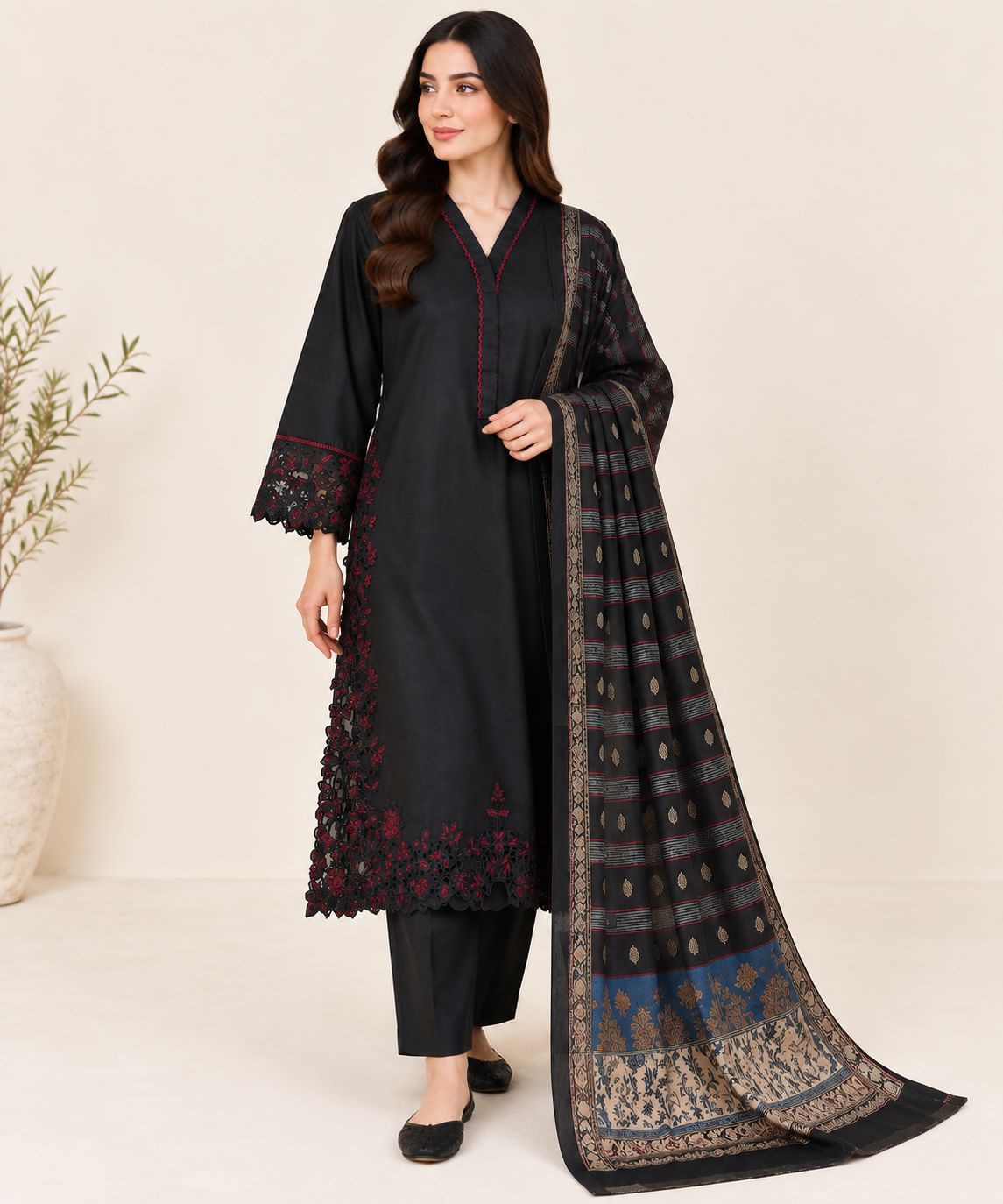 Black Orchid 3-Piece Suit Dhannak