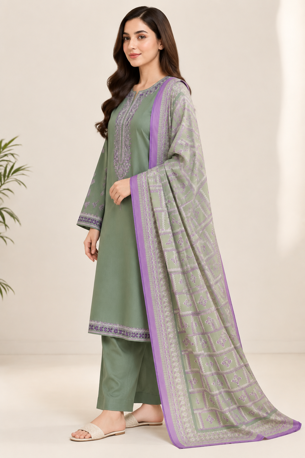 Sage Heritage Embroidered 3-Piece Suit