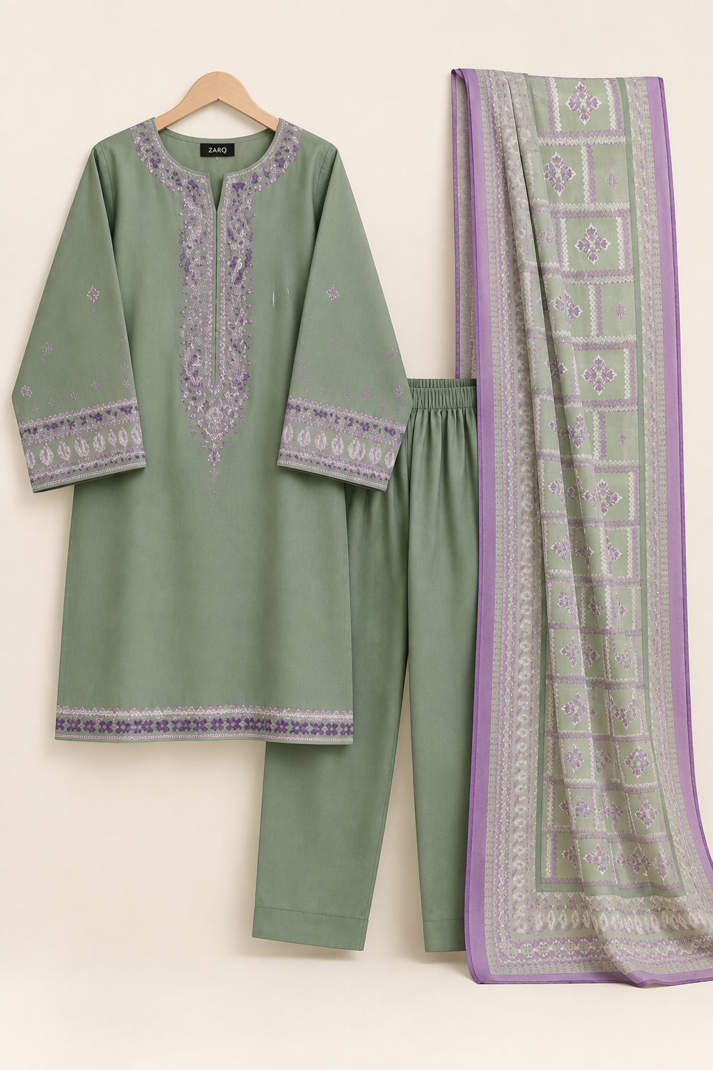 Sage Heritage Embroidered 3-Piece Suit